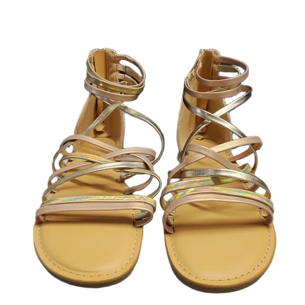 Cat & Jack Dion Strappy Gladiator Sandals Girls US 5 Rose Gold Metallic Back Zip